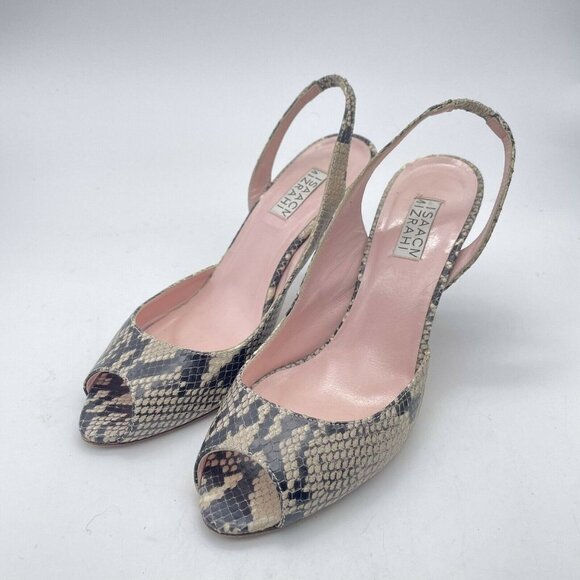 Isaac Mizrahi Women Slingback Heels Peep Toe Genuine Leather Animal Print Size 8 - Picture 1 of 6